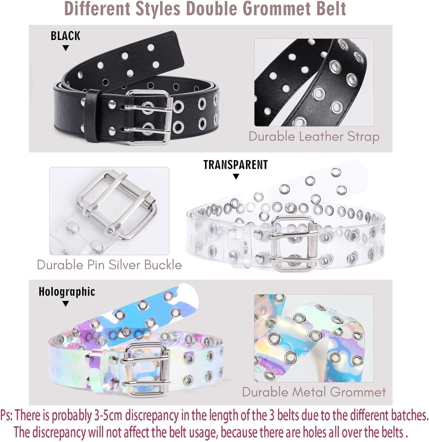 XIATIAN Clear Double Grommet Belts With Holes for Women Men XIATIAN Clear Double Grommet Belts With Holes for Women Men