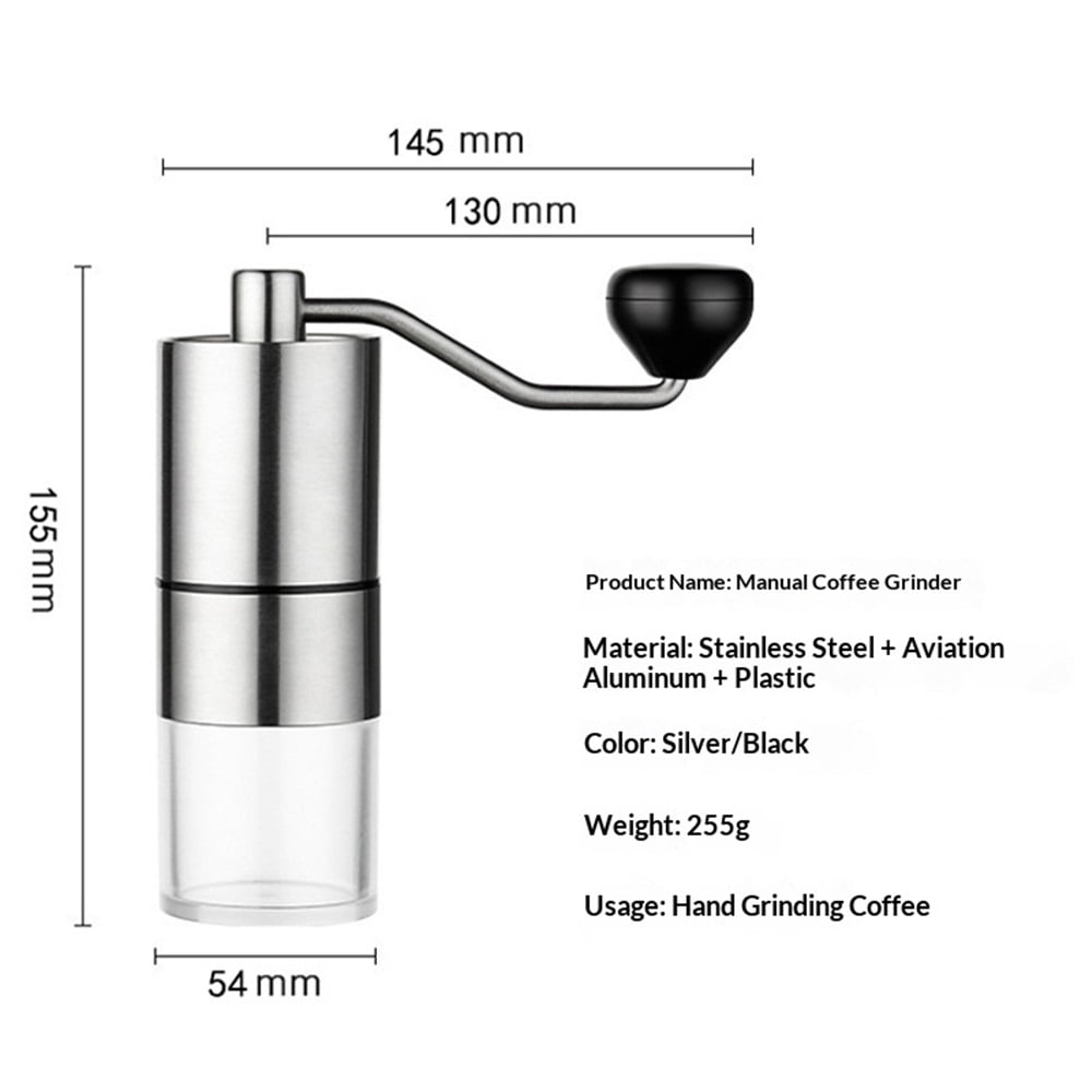 Stainless Steel Manual Coffee Grinder For Drip,5 Adjustable Settings, For Home Use and Camping (Stainless Steel -Sliver)