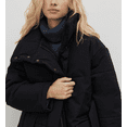 thumbnail image 4 of Women's Stand Collar Puffer Pattern Cotton Jacket Belt Button Up Long Sleeve Warm Coat Winter Outerwear, 4 of 7