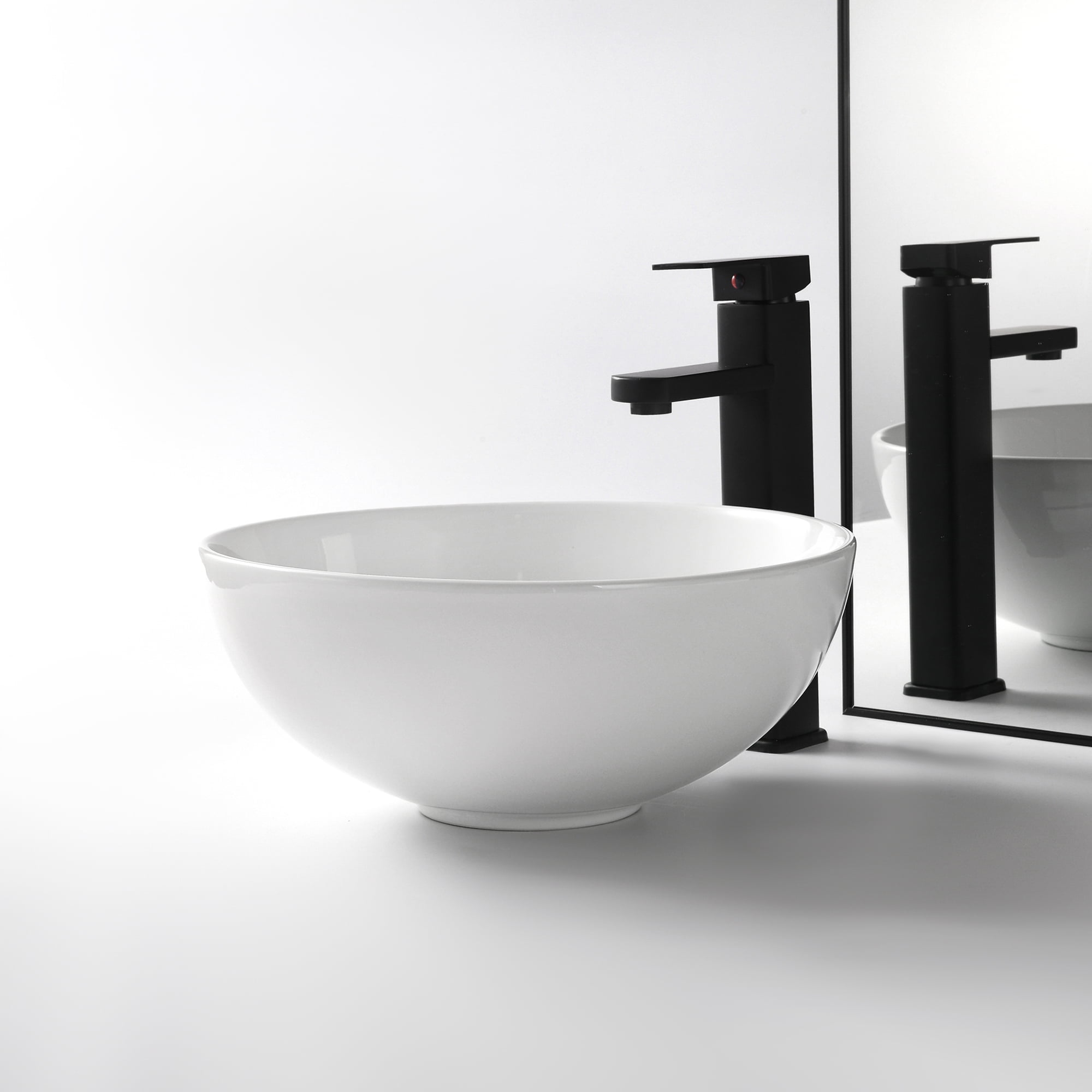 14" Bowl Round Bathroom Sink with Pop Up Drain,Ceramic Vessel Sink,Bathroom Sinks Above Counter