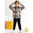 thumbnail image 3 of Kids Toddler Boy Clothes Flannel Plaid Hoodied Tops + Casual Pants Boys Fall Winter Outfits, 3 of 6