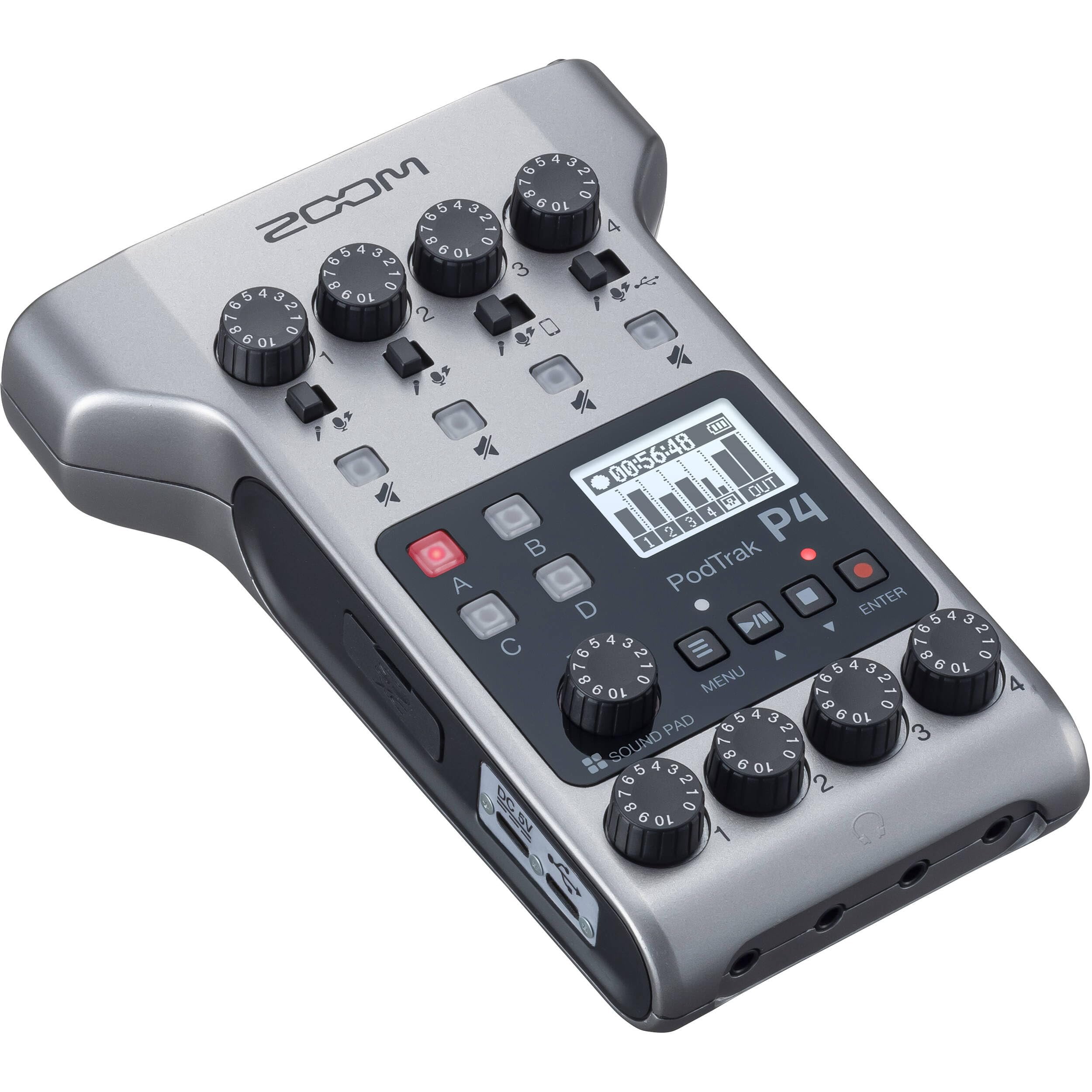 Zoom PodTrak P4 Portable Multitrack Podcast Recorder Bundle with Three 3 Mic Packs with Headphones, Windscreen, XLR, and Tabletop Stands + 64GB Card + Wallet