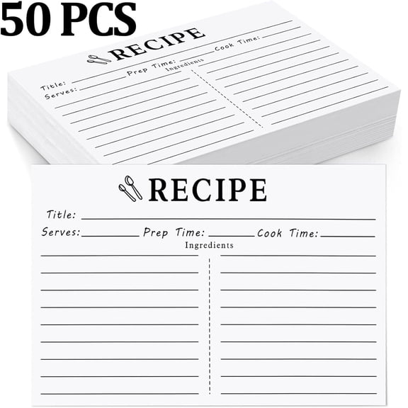 50 Count Recipe Cards 4x6 White, Double Sided, Blank for Bridal Shower and Wedding.