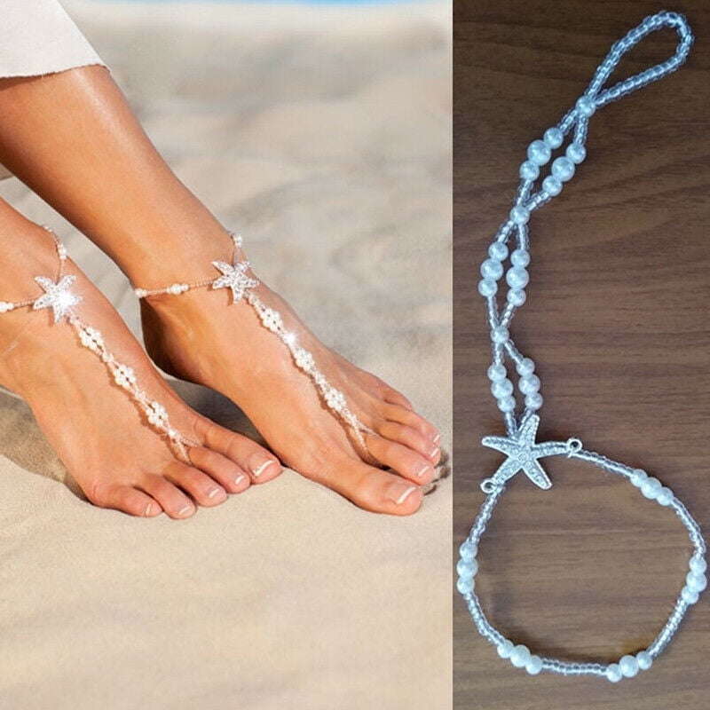 SERENITA 1 Pair Women Beaded Beach Barefoot Anklet Beach Foot Sandal