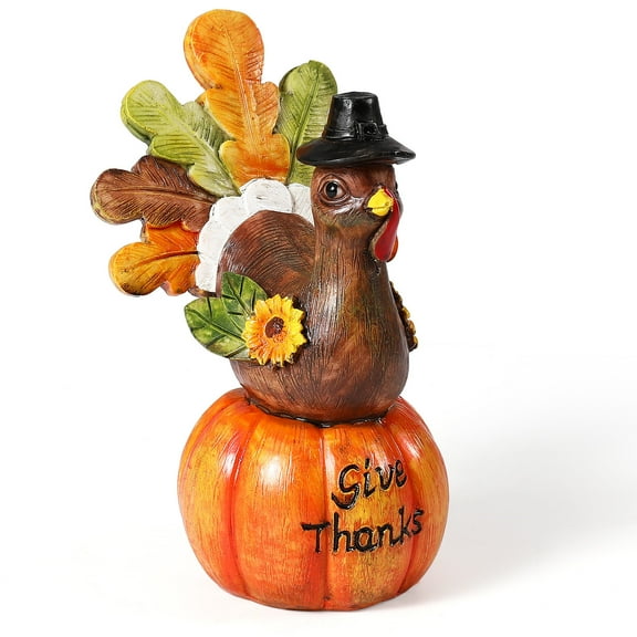 Thanksgiving Halloween Turkey Pumpkin Table Decoration ,Hand-Painted Turkey Pumpkin Centerpiece Table Decoration with Artificial Maple Leaves for Thanksgiving Harvest Party Resin Table Ornaments