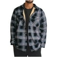thumbnail image 2 of Feancey Daily Sales Mens Sherpa Lined Plaid Jacket Button Down Collar Flannel Jackets Fall Winter Long Sleeve Lapel Casual Work Coats with Pockets Dark Gray S, 2 of 7