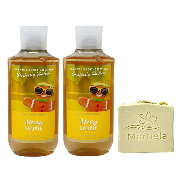 Bath & Body Works Merry Cookie 2 Pack Body Wash Bundle with a Wild Jasmine Bar Soap - Full Size