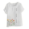 thumbnail image 4 of QUNYINEY Short Sleeve Women's T-Shirts Casual Crew Neck Dandelion Tops Loose Cotton Linen Button Pullover Shirts, 4 of 4