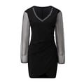 thumbnail image 4 of Babysbule New Dresses for Women Women's Fashion Sexy V Neck Mesh Long Sleeve Lace Mini Dress, 4 of 7