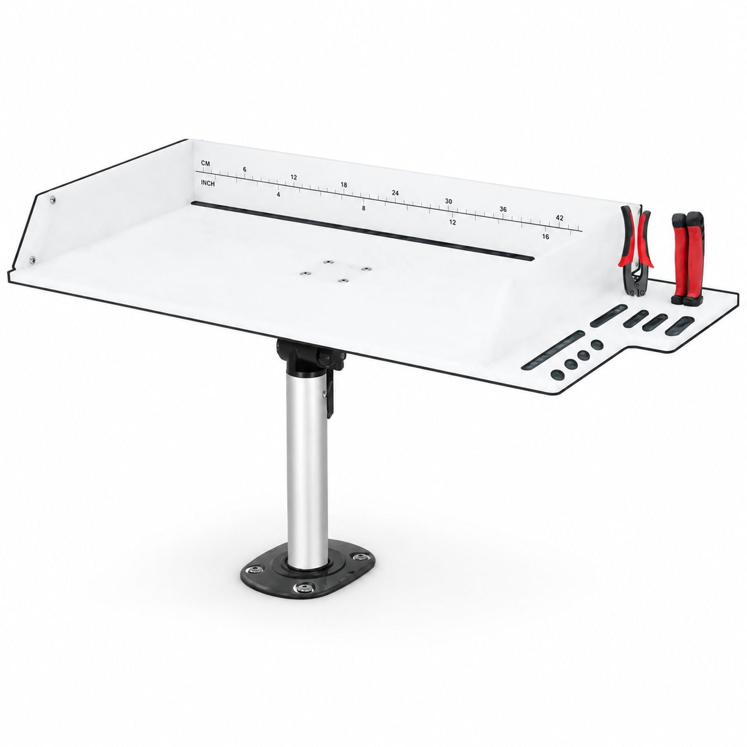 Boat Cutting Board with 360° Adjustable Rod Holder 25.1 x 13 White Polyethylene Fish Cleaning Table with Scale and Tool Slots
