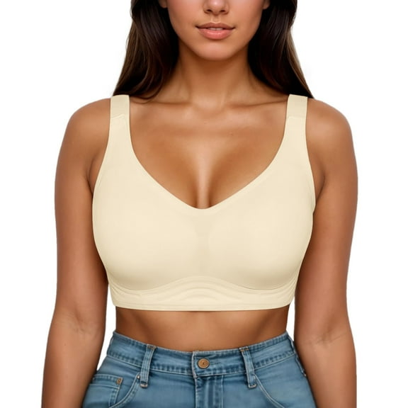 Arlun,Bras for Women Supportive Wireless Push up Bra Full Coverage No Underwear Smooth Seamless Bralettes Comfortable Breathable Plus Size for Older Women Yellow XL