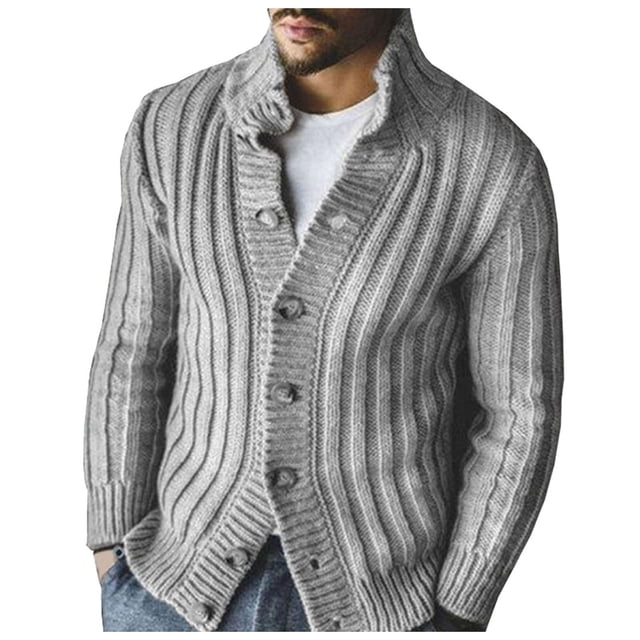 Cardigan Tricoté Automne Hiver pour Hommes, Manches Longues, Veste à Col, Mode Chaude, Boutonnée, Décontractée, Confortable, Élégante