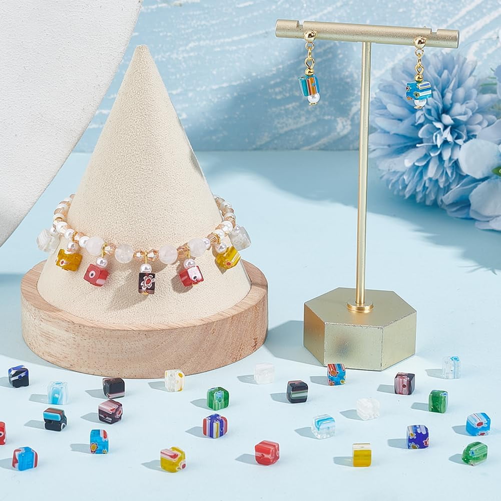 650pcs 6mm Assorted Lampwork Glass Beads Cube Millefiori Beads for Jewelry Making