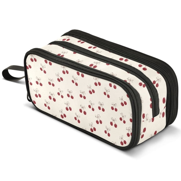 ALAZA Cherry Bows Pencil Case Bag Large 3 Compartment Pen Pouch Holder Box Storage Organizer