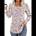 thumbnail image 1 of Blusas Plisadas de Larga Abullonada para Mujer, Cuello Redondo, Elegantes, Informales, Holgadas, para Invierno y . Floral Rosa M, 1 of 6