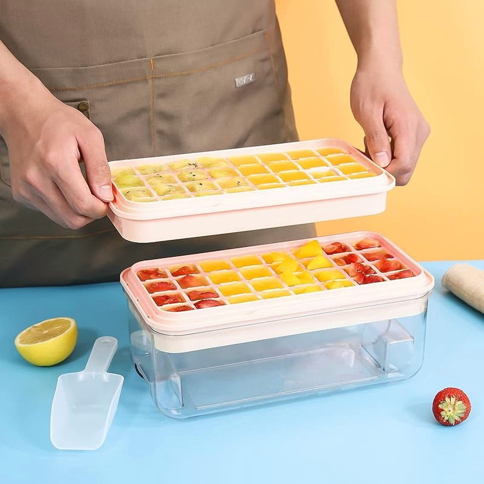 Ice Cube Tray with Lid and Bin, 32 pcs Ice Cubes Molds, Ice Trays for Freezer, Ice Cube Tray Mold, with 1 tray, Ice Freezer Container, Spill-Resistant Removable Lid & Ice Scoop, for Whiskey,Cocktail