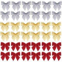12 Pieces Christmas Bows Ornaments for Xmas Tree Ribbons Glitter Bow, 2.75in Mini Bowknot Christmas Tree Hanging Decorations, Party Home Wreaths Gift Wrapping Supplies (Gold)