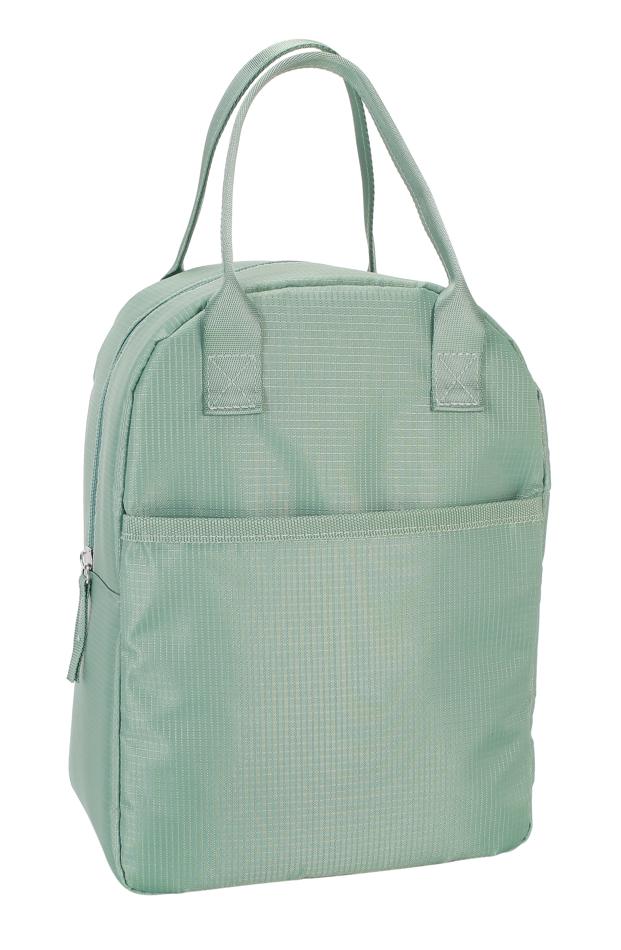 Mainstays Green Reusable Rounded Top Polyester Lunch Bag with Zippered Main Compartment and Front Pocket, Ideal Use for School, Workday Meals and Travel