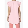 thumbnail image 2 of TheMogan Women's S~3X Ruffle Flutter Sleeve Split Neck Hi Low Hem Relaxed Blouse Top, 2 of 7