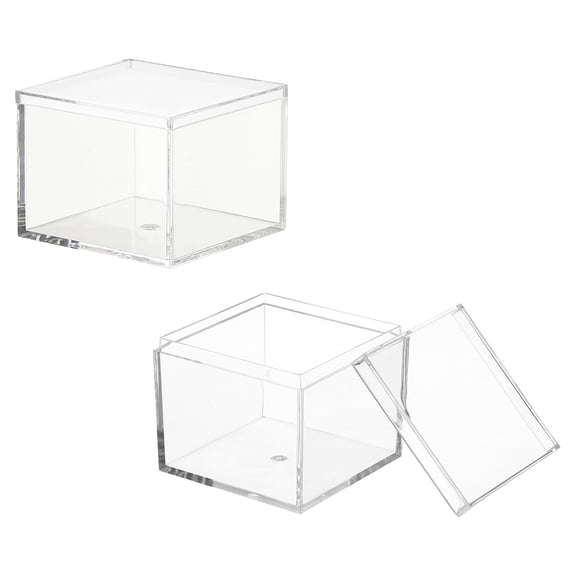 Uxcell Acrylic Box with Lid, 2.17 x 2.17 x 1.77 in Acrylic Display Case Plastic Square Cube Container Storage Holder(2 Pack, Clear)