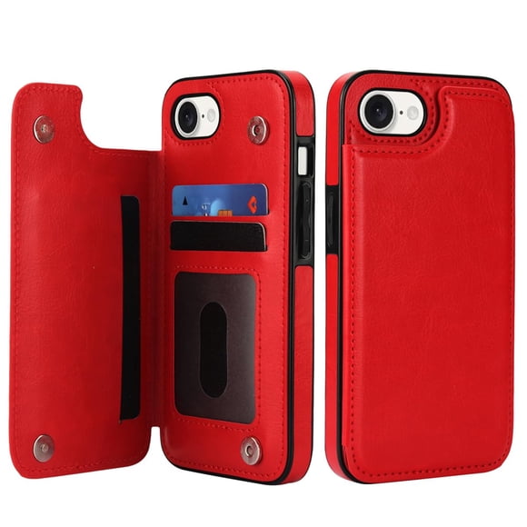 Funda tipo cartera Wefor para iPhone 16e de piel sintética con tarjetero, color rojo