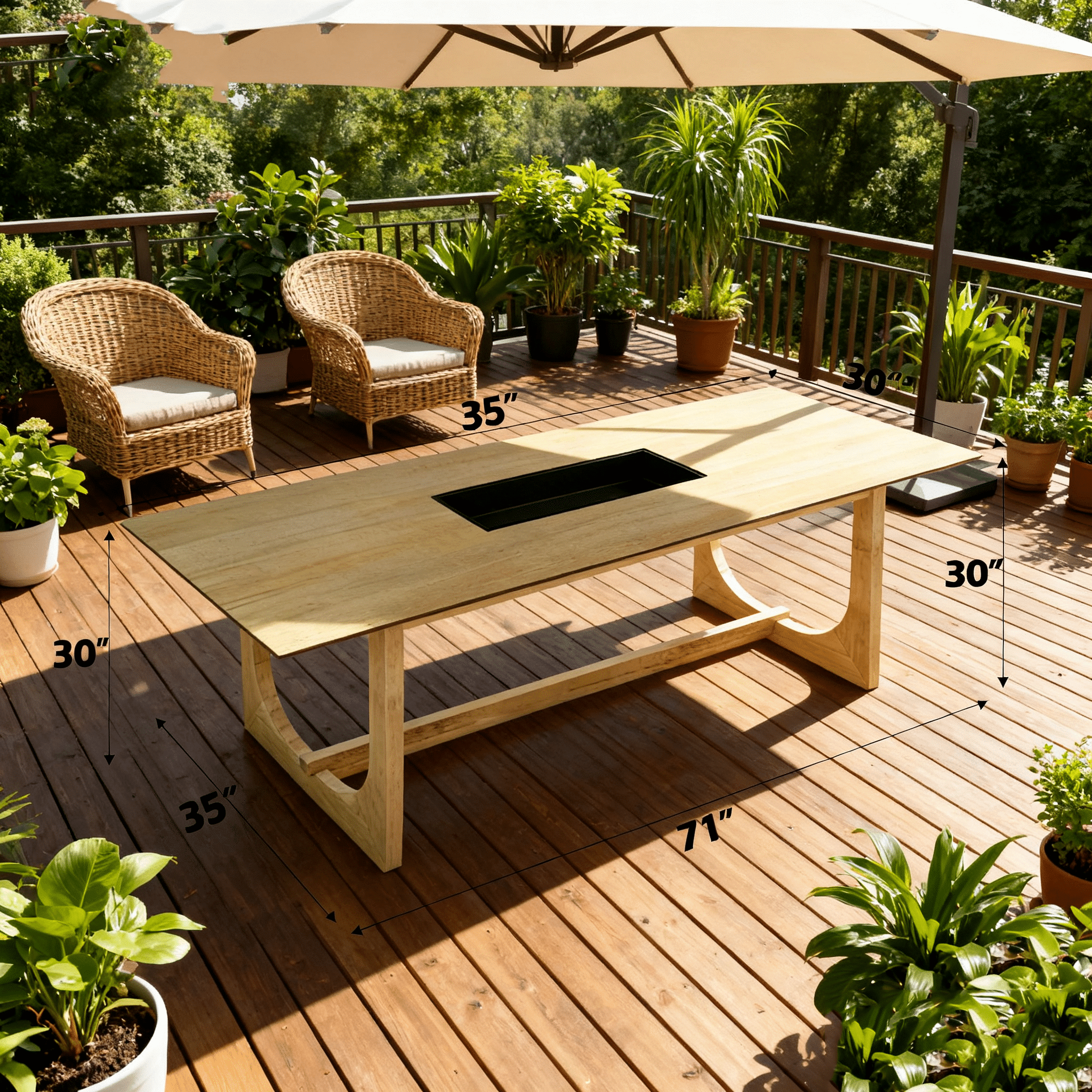 Rectangular Dining Table with Natural Wood Grain Finish, Sturdy Double U Base Synthetic Wood Table for Dining Room and Kitchen
