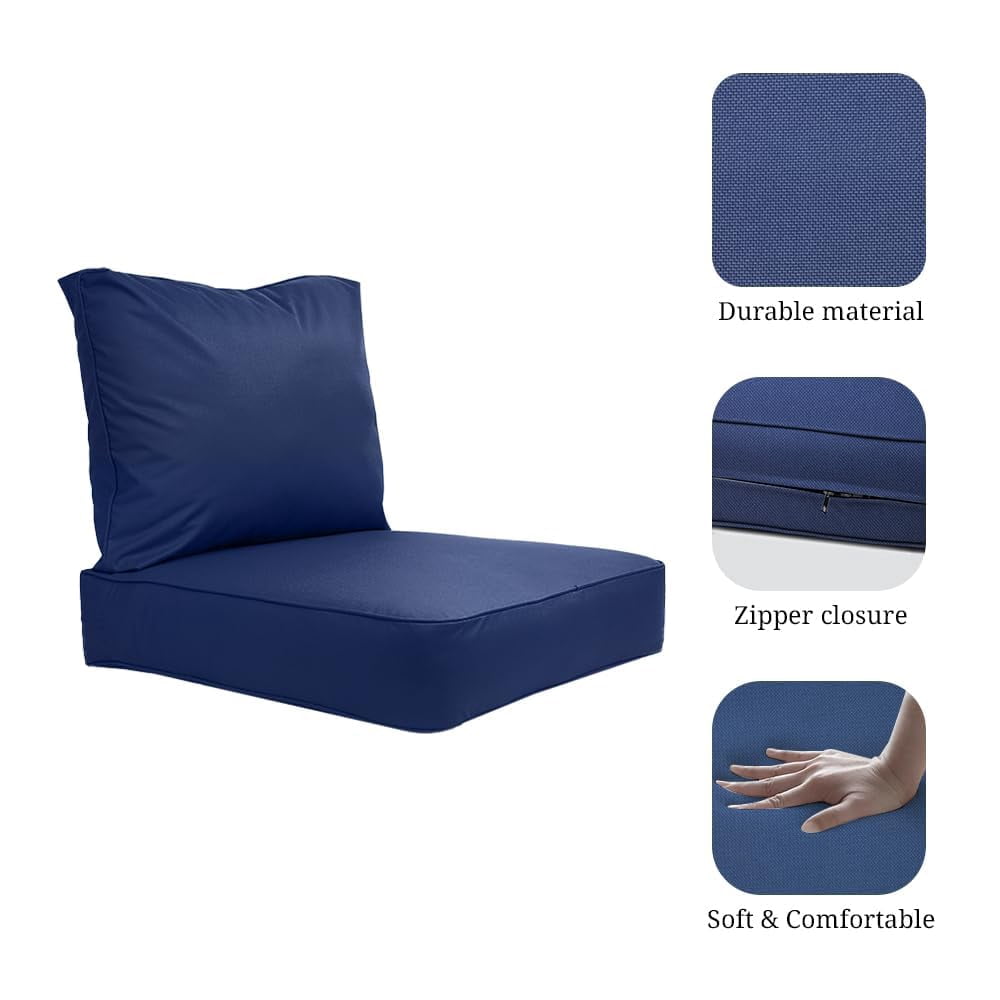 Covers & All Outdoor Seat Cushion Set (Seat + Back) for Patio Furniture, Pack of 2, Water Repellant Replacement Chair Cushions (Navy Blue, 28.5"x28.5"x5" Seat & 28.5"x19" Back)