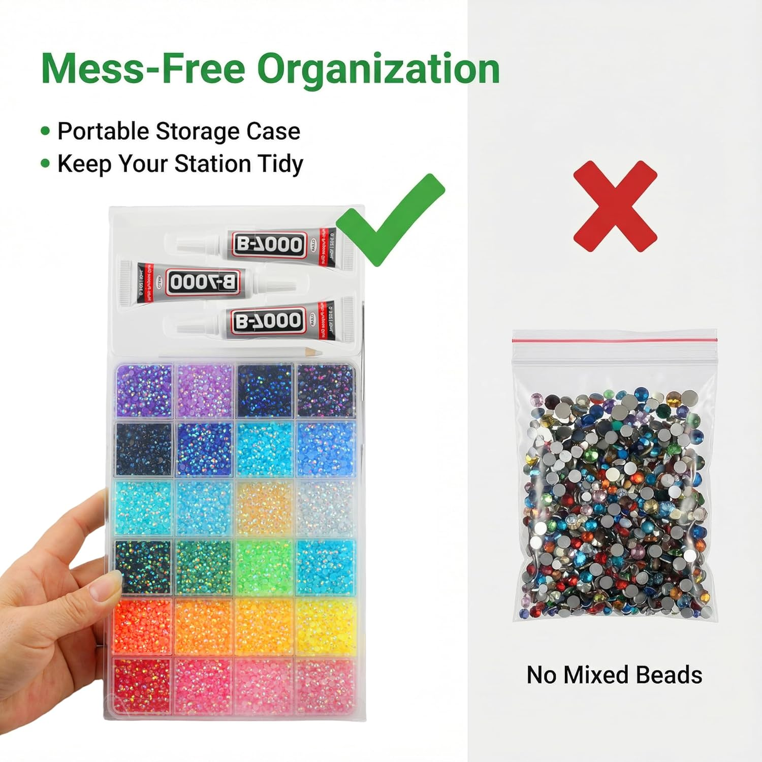 24 Colors Resin Rhinestone Kit for Bedazzling, Professional Bedazzling Kit with 24000 Pcs Colorful Resin Rhinestones & 3pcs 10ML B7000 Glue Tubes for Nail Art, DIY Crafts,Jewelry Making