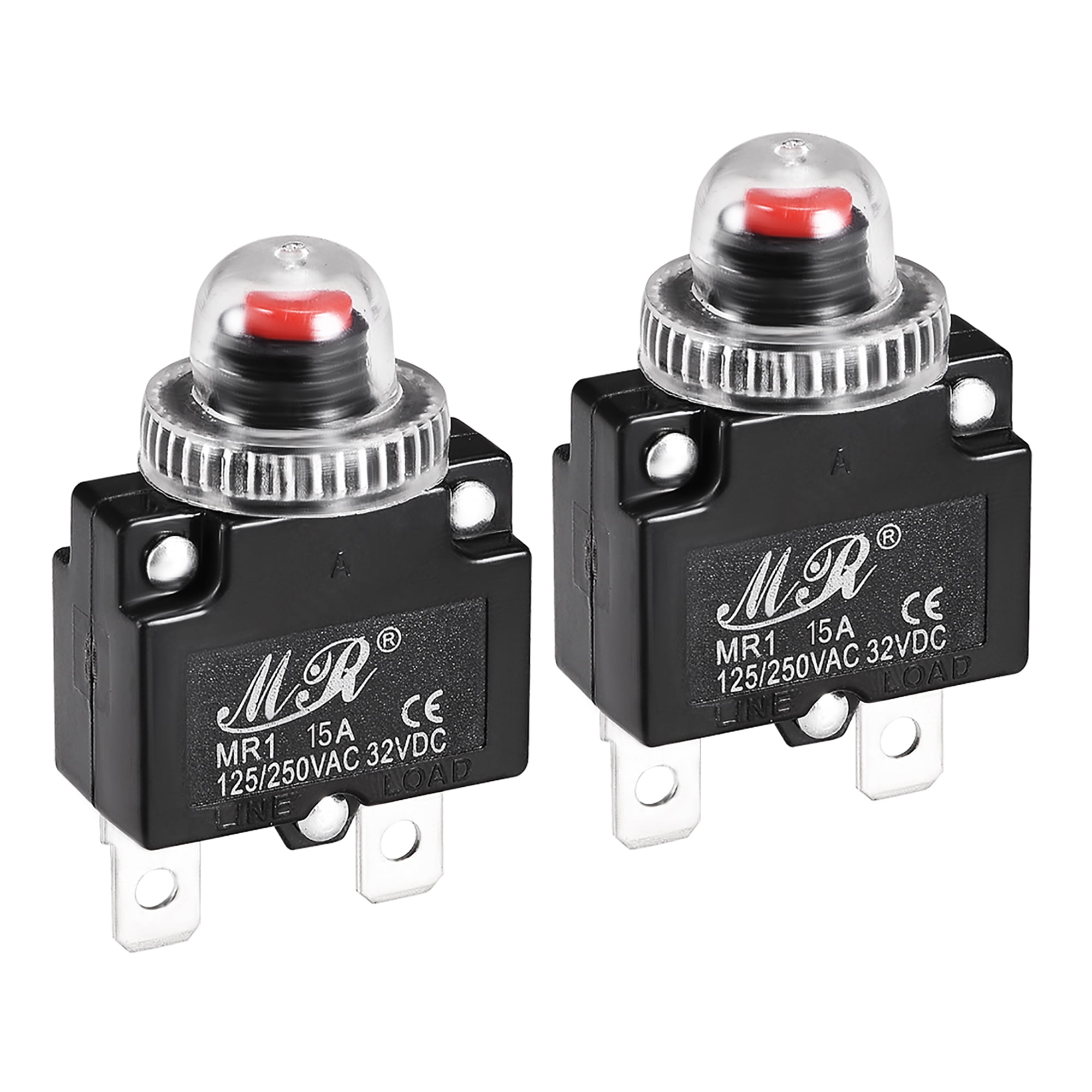 mxuteuk 2Pcs 20Amp Circuit Breakers Push Button Manual Reset 125/250V AC 50V DC L1 Series Overload Protector Switch Thermal Circuit Breakers with Waterproof Button Caps L1-ls-20A 