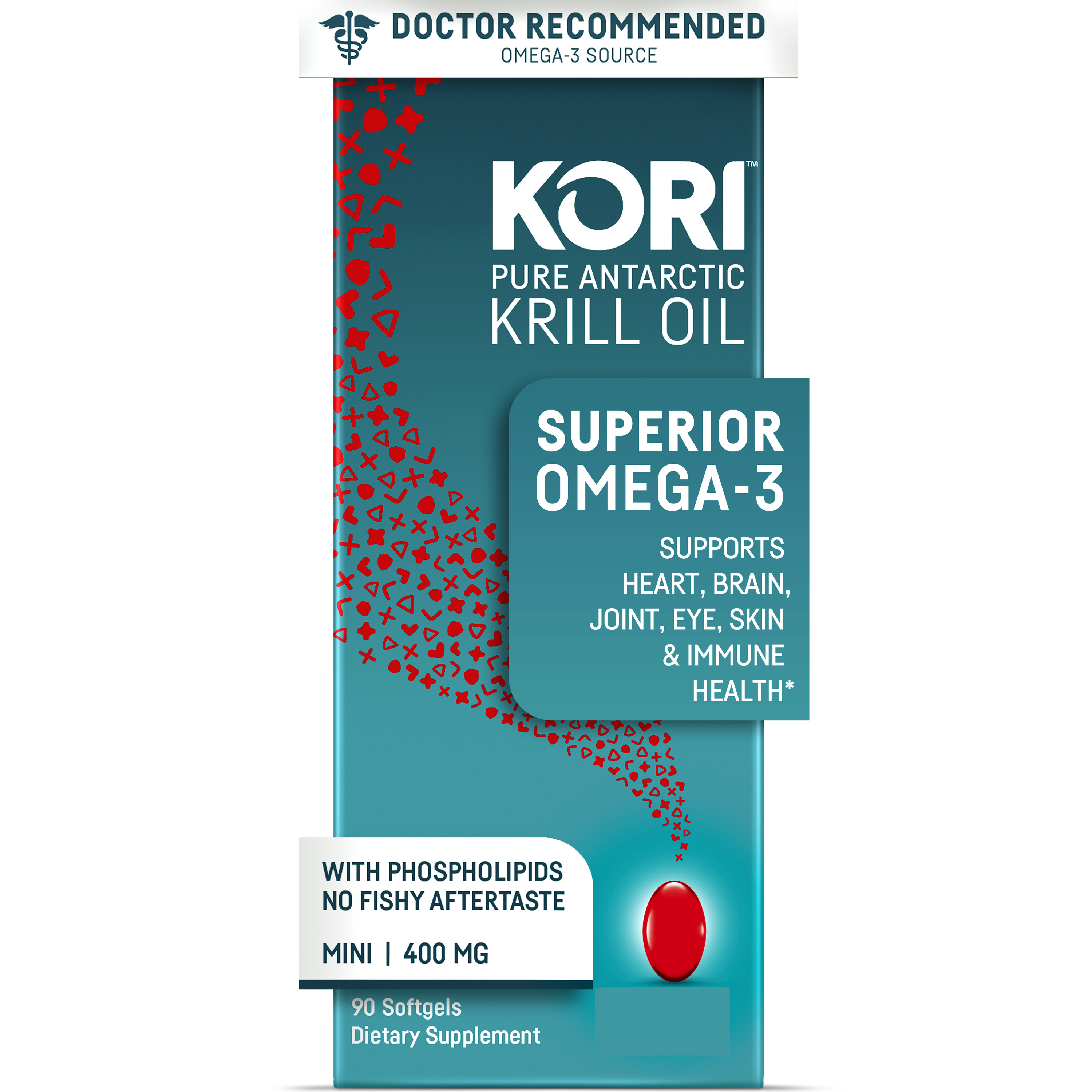 Kori Krill Oil Superior Omega3 400mg, 90 Mini Softgels, Omega3 Supplement for Heart, Brain
