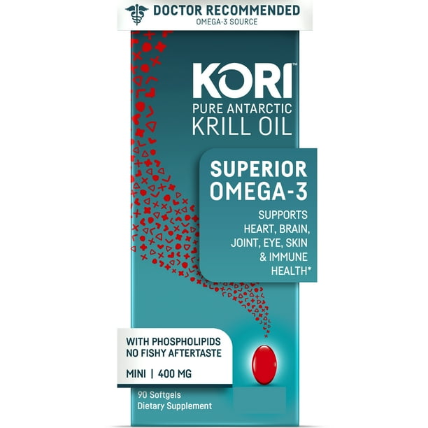 Kori Krill Oil Superior Omega3 400mg, 90 Mini Softgels, Omega3 Supplement for Heart, Brain