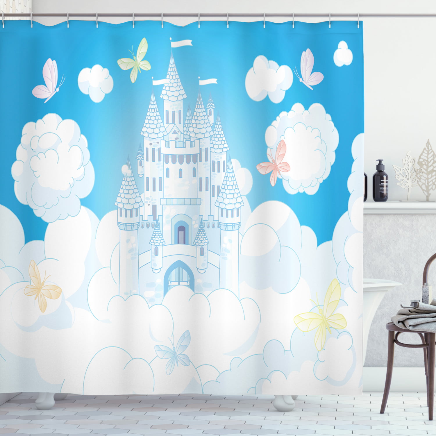 White Castle Moon Cloud Fairy Tales 71/79" Polyester Fabric Shower Curtain Liner 