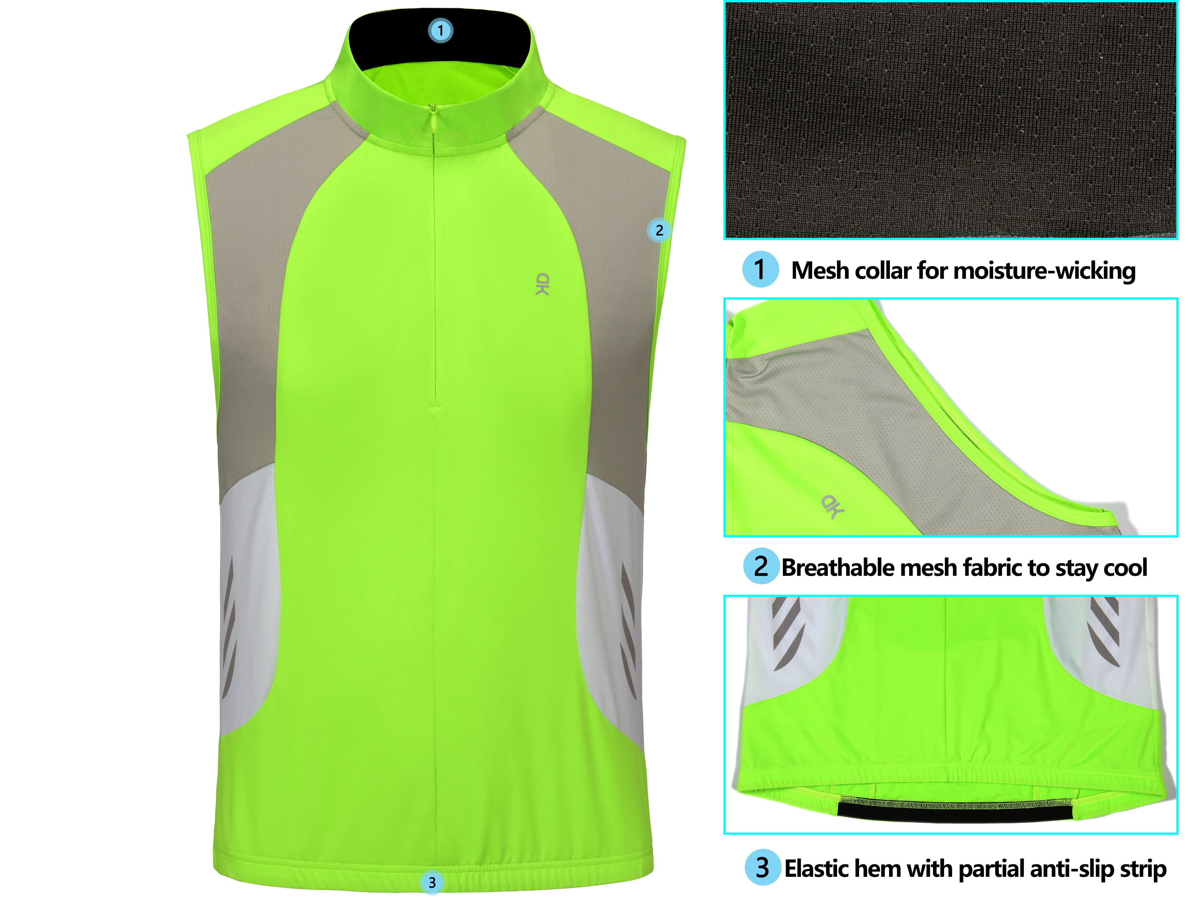 Little Donkey Andy Men's Cycling Vests Breathable Sleeveless Running Golf with 4 Back Pockets Size S