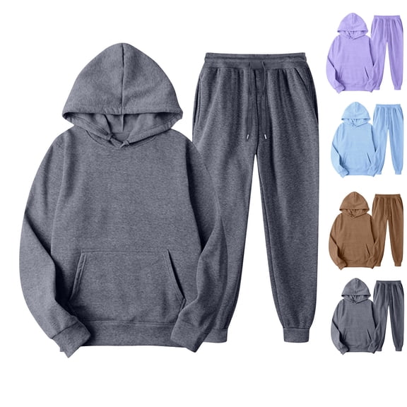 Hearthz Sweat Outfits for Women 2 Pieces Drawstring Solid Color Oversized Sweatshirt Jogger Sweatpants Fall Winter Womens Matching Sweatsuit Set Light Blue XXL