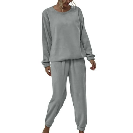 

Sebtyili Women Solid Color Flannel Pants Sets Leisure Wear Wear Suit