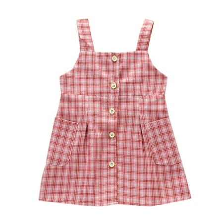 

HTGFGMGW Toddler Girl Dress Child Kid Baby Girl Plaid Printed Sling Princess Sleeveless Dress Skirt Clothes Baby Girl Clothes Pink