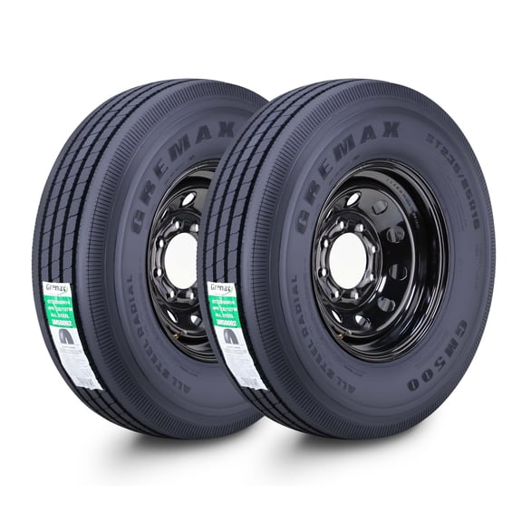 GREMAX All Steel Trailer Tire Wheel Assembly ST235/85R16 14-Ply G 132/127M w/8 Lug on 6.5" PCD Black Mod Wheel ,SET 2