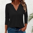 thumbnail image 3 of 3/4 Length Sleeve Womens Tops Spring Summer V Neck Plain Casual Blouse Office Work Shirts Solid Basic Tee Tops, 3 of 6