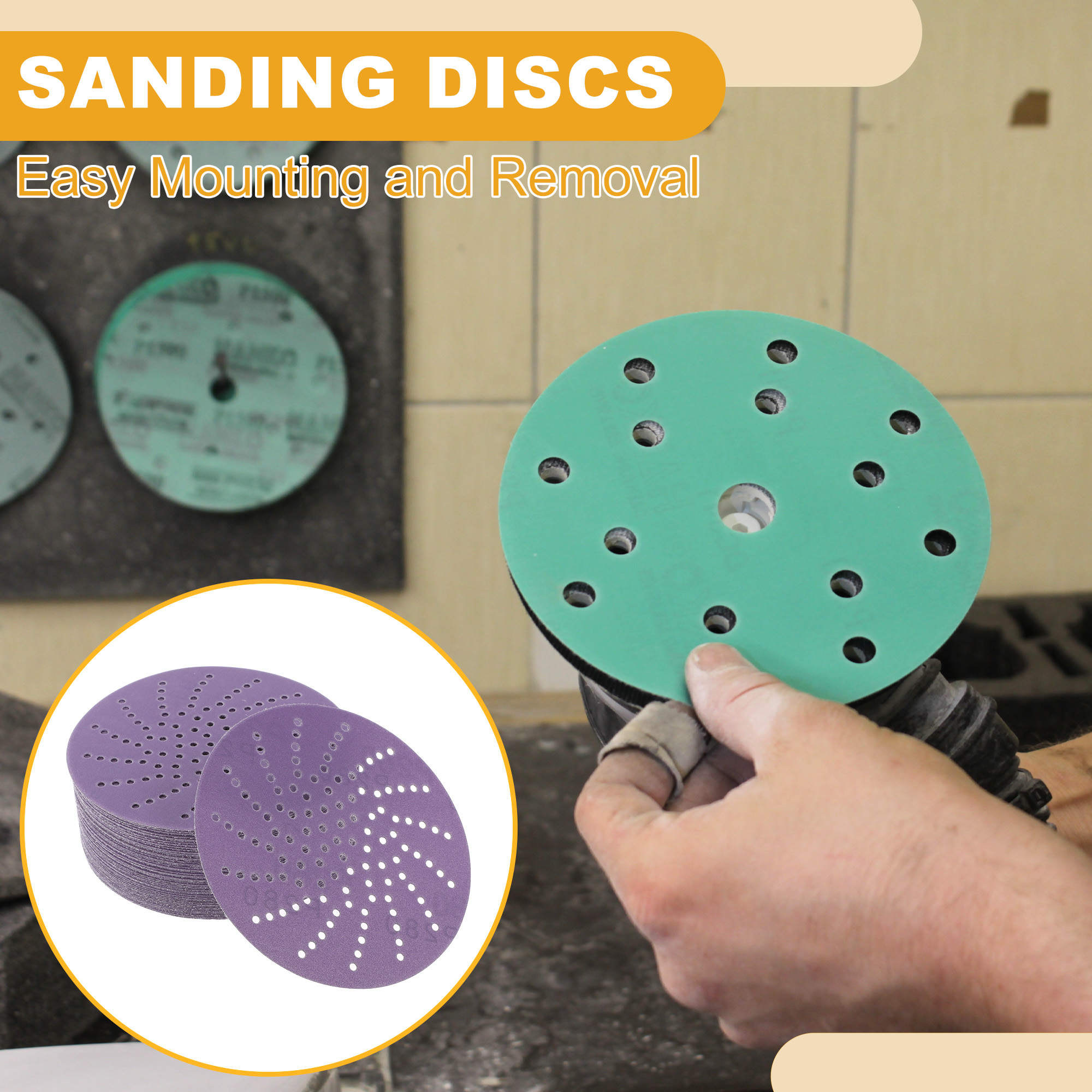 Unique Bargains 50 Pcs 5" 280 Grit Sanding Discs Hook and Loop Sandpaper Purple