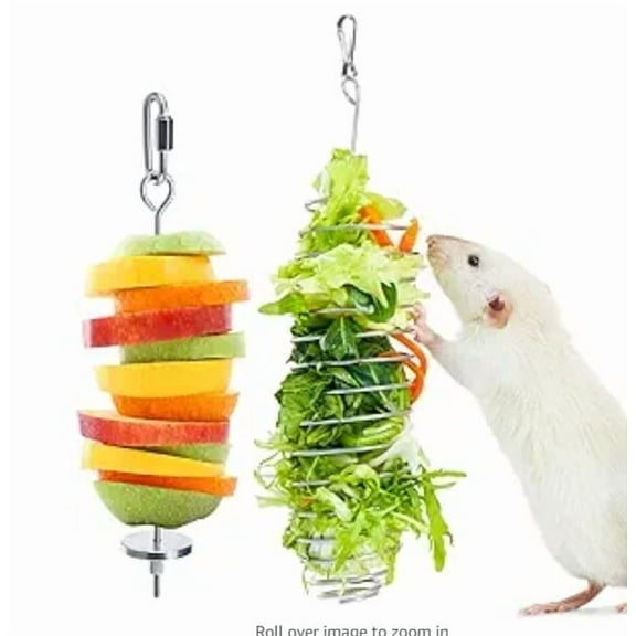 Loopunk 2 Pcs Rat Enrichment Toys,Stainless Steel Rat Foraging Toy for Fruit Vegetable Holder, Fancy Mice Cage Accessories Puzzle Toy, Hanging Rodent Toys Slow Feeder, Bird Foraging for Parakeet