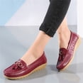 thumbnail image 4 of HTHLVMD Tassel Perforated Wedge Loafers, Casual Loafers for Women Metal Buckle Breathable Comfortable Leather Slip On Moccasins Loafers Shoes Driving Outdoor Walking Womens Flats, Wine 6, 4 of 5