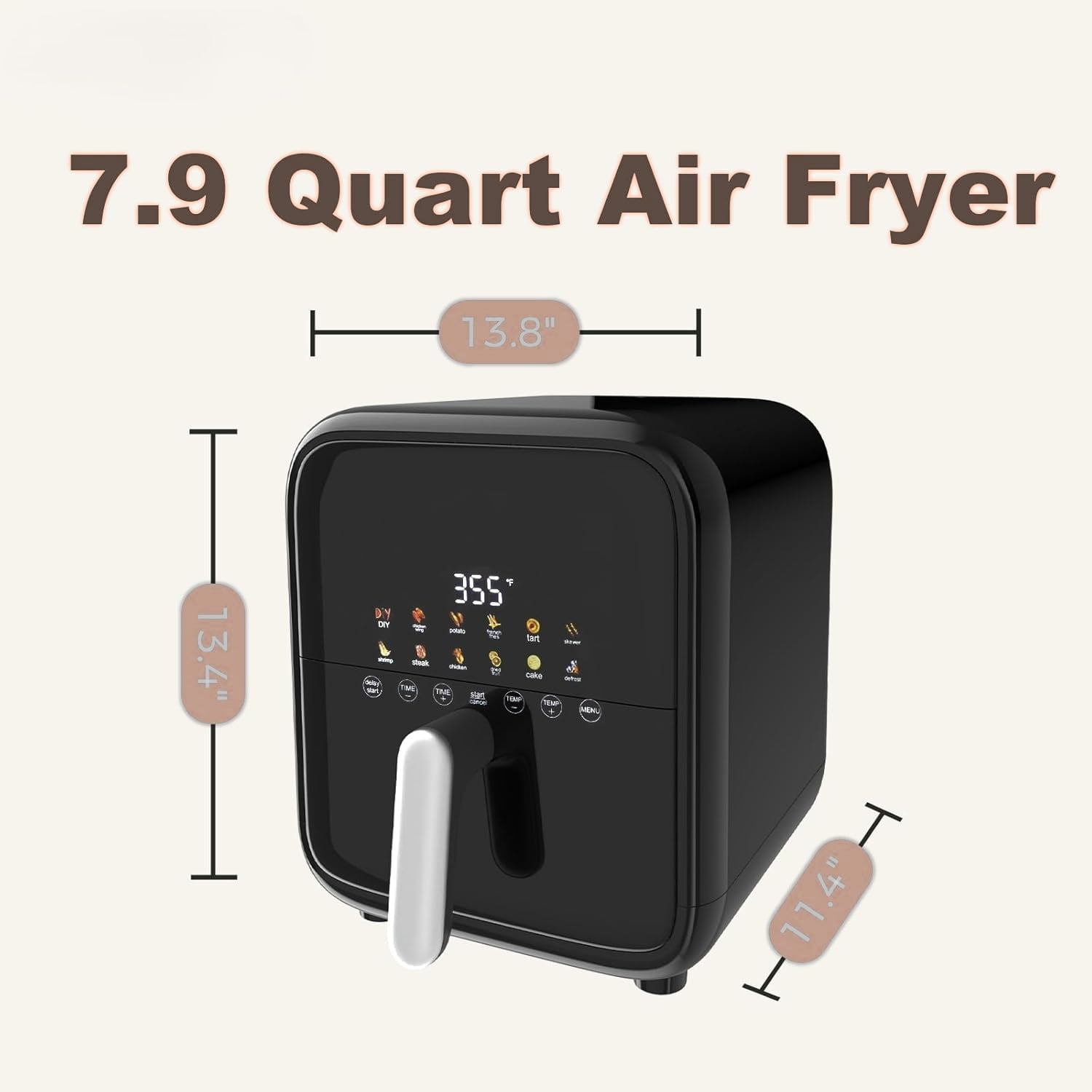 Air Fryer, 7.9QT Digital Air Fryer with Viewing Window, 12-in-1 Multi-Function, Air Fry, Roast, Dehydrate, Reheat & More, 400°F Max Temperature, Nonstick Basket, Easy Clean, 1700W for Family