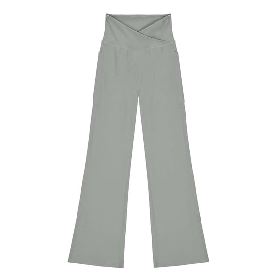 dazeni Girl's Athletic Leggings Flare Pants with Pockets High V Waisted Yoga Bootcut Pants Youth Full Length Bell Bottoms Legging Gray