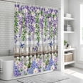 thumbnail image 5 of Polyester Fabric Spring Purple Flowers Shower Curtain, Farmhouse Leaves Fences Gray Plaid Waterproof Bathtub Curtain Bathroom Decor Set with Hooks 66 x 72 Inches, 5 of 6