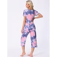 thumbnail image 3 of DARING DIVA Short Sleeve Lounge Set Tie Dye Capri Pants 2 Pieces 2XL Purple, 3 of 6