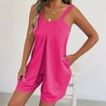 thumbnail image 6 of Daiosportswear Women's Wide‑Strap Sleeveless Front Pleat Romper Side Pockets Relaxed Fit Summer Casual Beach Short Jumpsuit Hot Pink M, 6 of 9