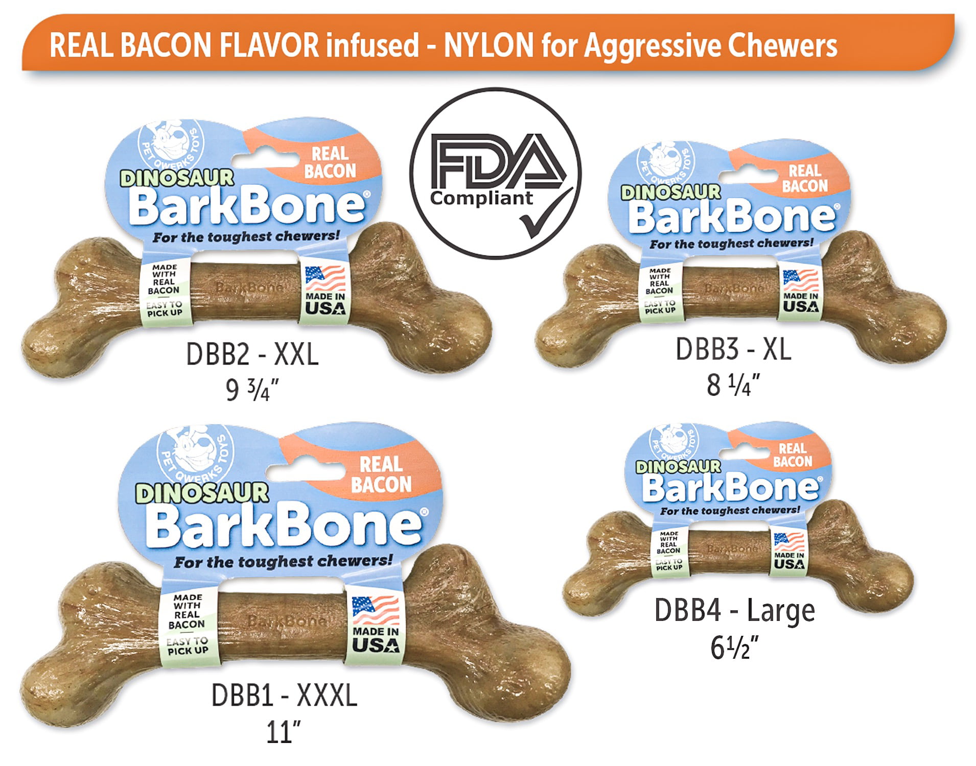 Pet Qwerks Barkbone Dinosaur Nylon Dog Bone Chew Toy Bacon Flavor Extra Large Walmart Com Walmart Com
