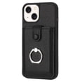 thumbnail image 5 of Wallet Phone Case Compatible with iPhone 15,With 360° Rotatable Finger Ring Holder Kickstand,Card Slots,PU Leather Shockproof Anti-fall Heavy Duty Rugged Phone Case,Black, 5 of 12
