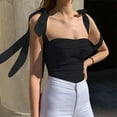 thumbnail image 2 of Women Summer Tops Women's Sleeveless Camisole Tie Shoulder Mesh Strap Tank Crop Tops Business Camisole Top Women Bohemian Shirt Crop Top Back Button Front for Caution Bright Womens Black M, 2 of 8