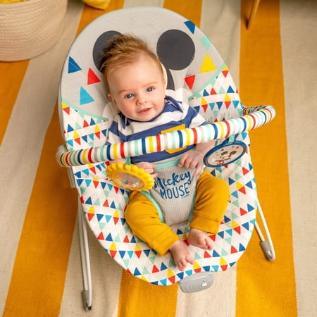 BRIGHT STARTS DISNEY BABY MICKEY MOUSE HAPPY TRIANGLES INFANT BOUNCER CHAIR FOR AGES 0-6 MONTHS